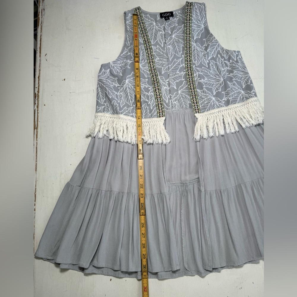 GigiO USA Women’s Boho Tiered Fringe Vest Tunic Top Gray Size Small cotton blend - Picture 6 of 9